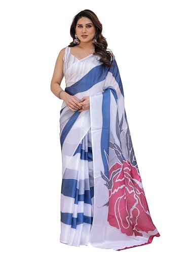Image of ALMAARI FASHION Women's Floral Printed Georgette Satin Saree with Unstitched Blouse Piece | Traditional Ethnic Wear Sarees | Soft Lightweight Ethnic Office Wear Daily Wear Indian Sari (SG 181-190 F)