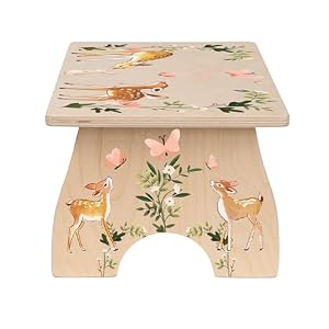 Step Stool for Toddlers Personalized Wood Kids Step Stool with Name for Kitchen Sink Bathroom Potty Training Toilet Kitchen Sink Sturdy and Safe Made in USA by BloomOwl Woodland Deer