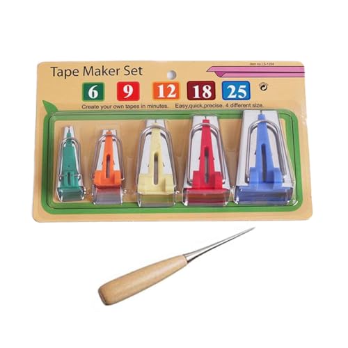 Bequilter 5 Sizes Bias Tape Maker Set 6MM 9MM 12MM 18MM 25MM Fabric Sewing Quilting Bias Binding...