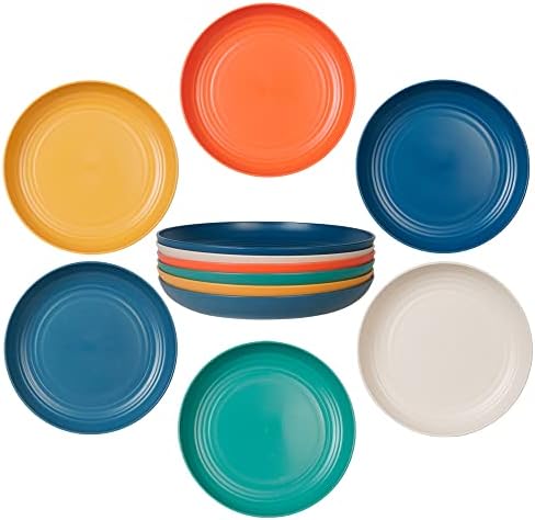 Wheat Straw Plates 6-Piece Unbreakable Wheat Plastic Dinner Plate (Deep Dinner Plate / Picnic Plate), 9-Inch Round, Dishwasher Safe, Reusable Plastic Plates, Bpa-Free, Colorful For Children, Adults