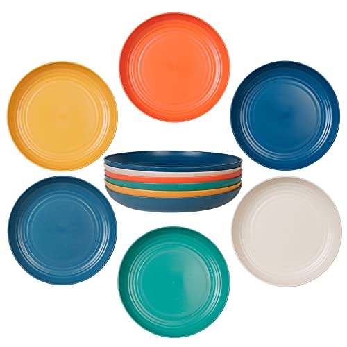 Wheat Straw Plates 6-Piece Unbreakable Wheat Plastic Dinner Plate (Deep Dinner Plate / Picnic Plate), 9-Inch Round, Dishwasher Safe, Reusable Plastic Plates, Bpa-Free, Colorful For Children, Adults #TOP26