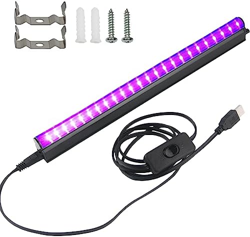 LED Black Light Bar for Glow Party, 10W USB T5 1ft Portable UV Blacklight Tube Party Supplies for Body Paints Stage Lighting Bedroom Halloween Decorations Pet Urine Detection Fluorescent Poster