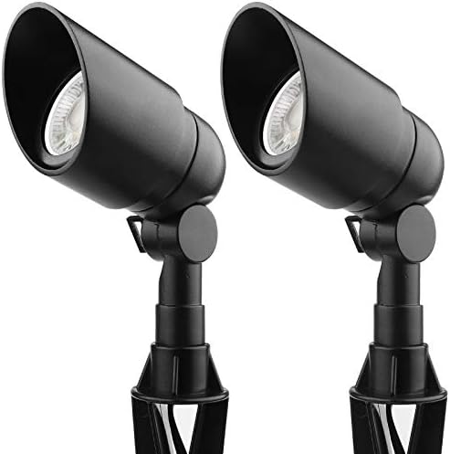 LASDISE Landscape Lighting 12V 5W LED Landscape Spotlight Cast-Aluminum Waterproof Outdoor Low Voltage 450 Lumen Warm White for Garden, Lawn, Porch, Patio and Yard (2 Pack, Black)