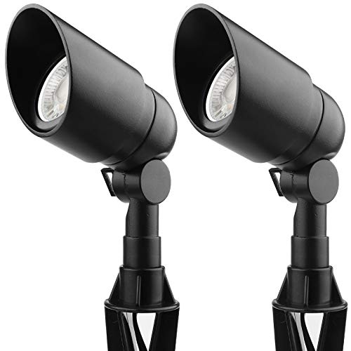 LASDISE Landscape Lighting 12V 5W LED Landscape Spotlight Cast-Aluminum Waterproof Outdoor Low Voltage 450 Lumen Warm White for Garden, Lawn, Porch, Patio and Yard (2 Pack, Black) by LASDISE - Used condition - US$38.50