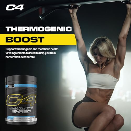 Image of Cellucor C4 Ultimate Shred Pre Workout Powder, Fat Burner for Men & Women, Weight Loss Supplement with Ginger Root Extract, Icy Blue Razz, 20 Servings