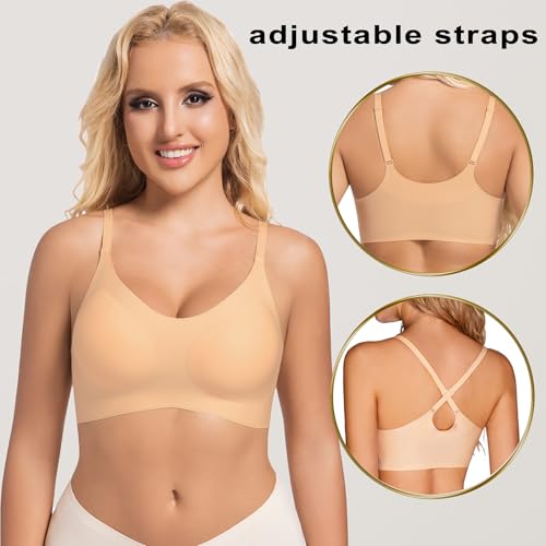 PRETTYWELL Bras for Women Comfort Seamless Bra, Cross Back Adjustable Bralette Bra, Wireless Everyday Bras for Women A-C Cup2