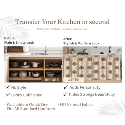 Image of Kitchen Curtains for Sink | Premium Printed Under-Sink Skirt for Kitchen Counter | Washable & Dustproof Rod Pocket Curtain | Home & Cooking Theme Decor (150cm x 70cm) (Shatkon)