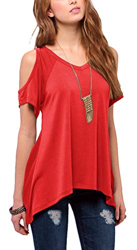 Urban CoCo Women's Vogue Shoulder Off Wide Hem Design Top Shirt - X-Large - Red