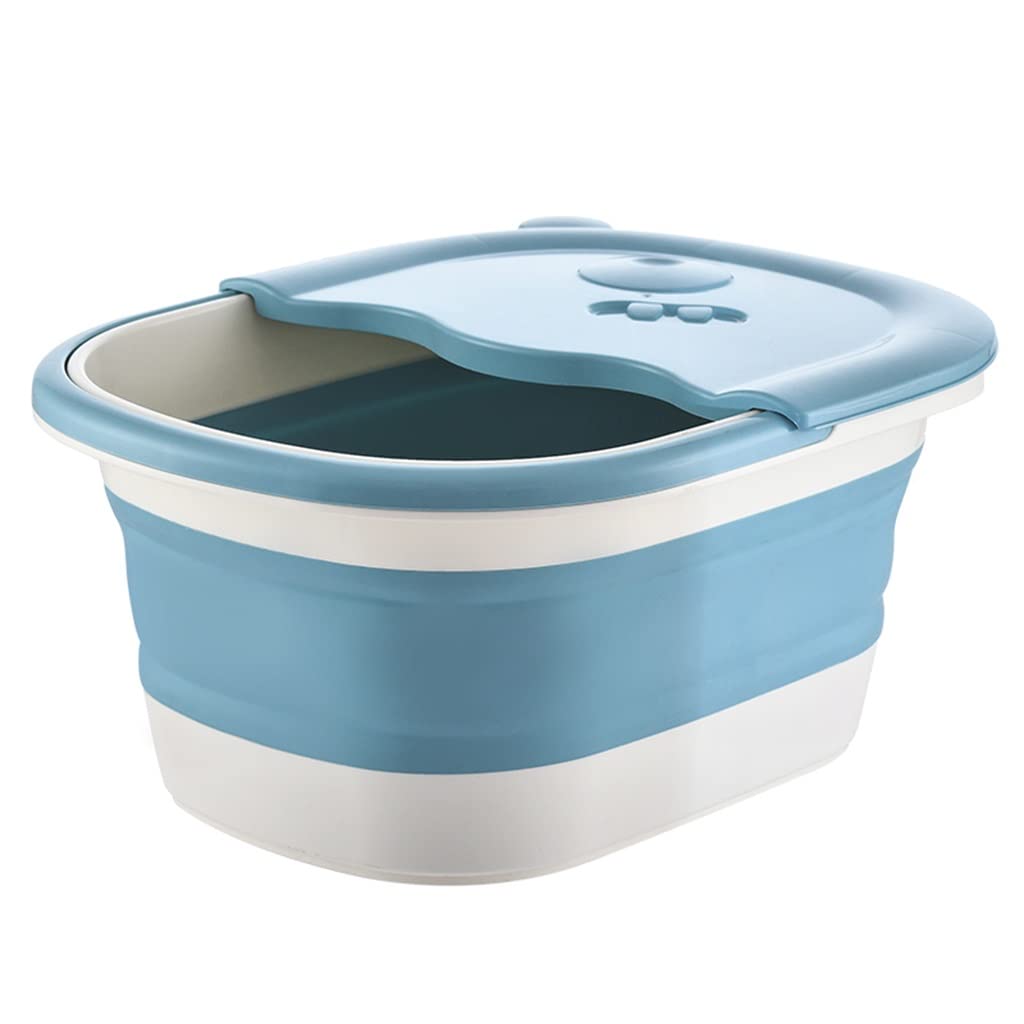 LEIYAN Cuenca plegable de baño con masajeadores de pies, bañera plegable para pies y balneario, balde de masaje con asa, pedicura para adultos para la familia (color azul)
