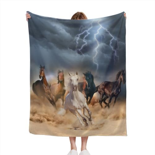 Horse Blanket Galloping Running Horse Soft Decorative Flannel Throw Blanket Lightweight Cozy Fuzzy Blanket for Couch, Bed and Chair-60''x50'' - Image 4