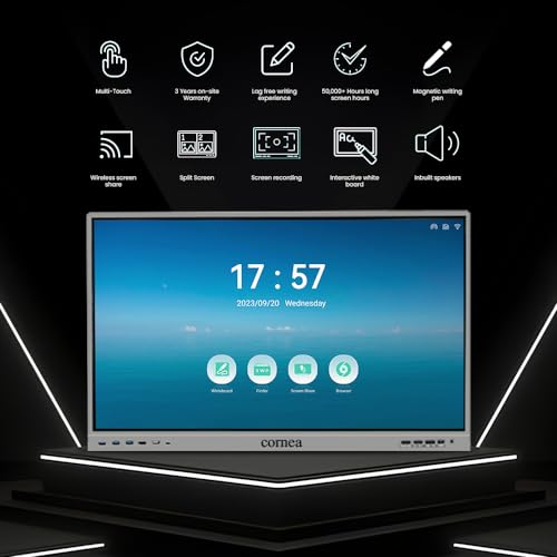 Image of Cornea 55 Inches 4K UHD Touch Screen LED TV UltraTouch Display Interactive Flat Panel with Monitor 3840x2160 Pixels 8GB 128GB with Display Stand Heavy Duty Adjustment Floor TV Trolley with Brackets.