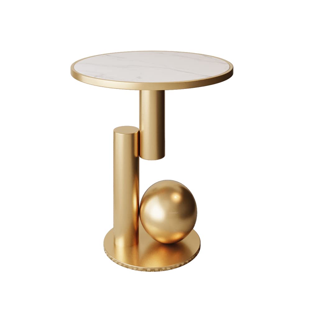 Modern Marble 15.7" Round Side Table,Accent End Table (Gold)