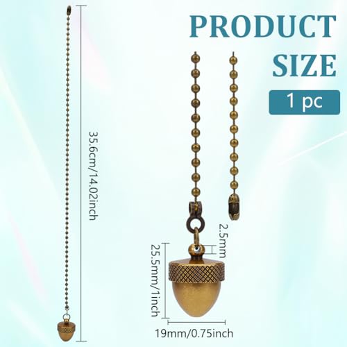 BENECREAT 356mm Eichel Deckenventilator Zugkette Dekorative Fan String Pulls Charm Erweiterung Messing Deckenventilator Zugketten Set Für Deckenleuchte Lampenventilatorkette