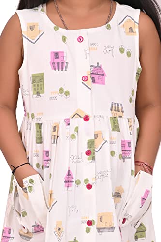 Image of minicult Kids Printed Cotton Frock Dress for Baby Girls|Comfortable Summer Wear Western Dress| Knee Length, Bachho ki Frock for Birthday, Evening White