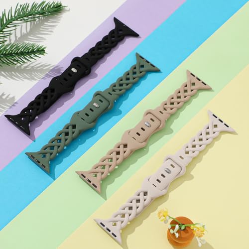 Image of Slim Silicone Bands Compatible with Apple Watch Band 40mm 38mm 41mm 44mm 45mm 46mm 49mm 42mm Women Floral Breathable Braided Lace Thin Sport Strap Replacement Wristbands iWatch SE Series 11 10 9 8 7 6 5 4 3 ultra 2