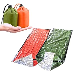 Emergency Survival Sleeping Bag 2 Pack – Thermal Portable Bivy Sack Waterproof for Camping, Hiking, Outdoor Activities – Lightweight & Compact Blanket for Travel – Orange & Green