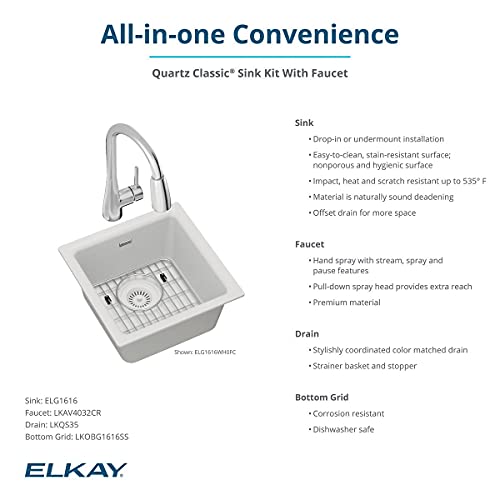 Elkay Quartz Classic Single Bowl Bar Sink Kit #TOP16