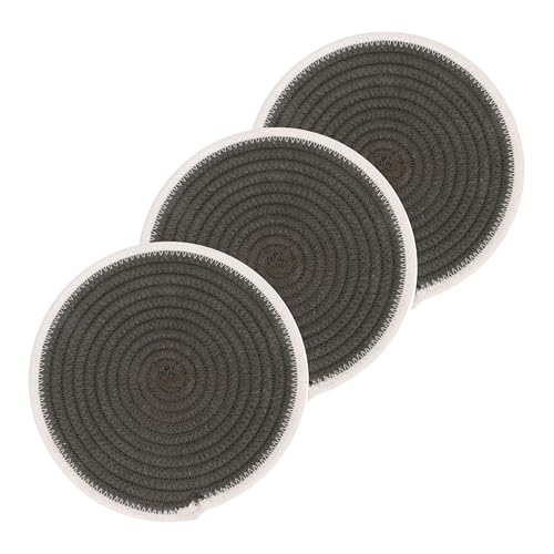 Image of DENOVA Cotton Rope Trivet for Hot Pots and Pans (Olive & Cream) | Heat Resistant Handmade Table Mat | Round Cotton Hot Pad for Kitchen & Dining (Pack of 3, 23 cm)