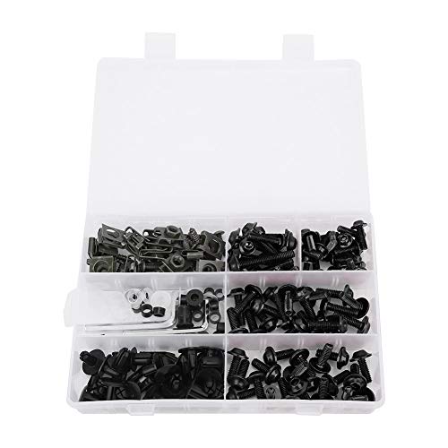 198 pièces/ensemble Kit boulon de carénage, kit boulon carénage universel moto vis attaches kits de montage carrosserie rondelles écrous vis clips assortiment(Noir)