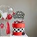 Gyufise 1Pc Race Car Happy Birthday Cake Topper Glitter Checkered Flag Cake Decorations for Racing Car Theme Party Supplies Black