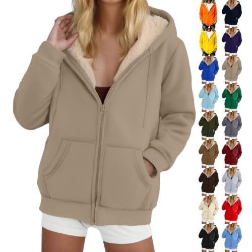 Women Soft Fleece Lined Zip Up Hoodie Casual Warm Sherpa Jacket with Hood