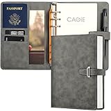 Leather Binder Journal Refillable Notebook Undated Calendar 6 Ring Spiral Ruled Notebook Diary A5 Hasp Loose Leaf Planner Light Gray