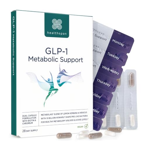 Healthspan GLP-1 Metabolic Support (56 Capsules) | Metabolic and Microbiome Balance | Contains Metabolaid & HOWARU Shape | with Chromium for Blood Glucose and Biotin & Metabolism Support
