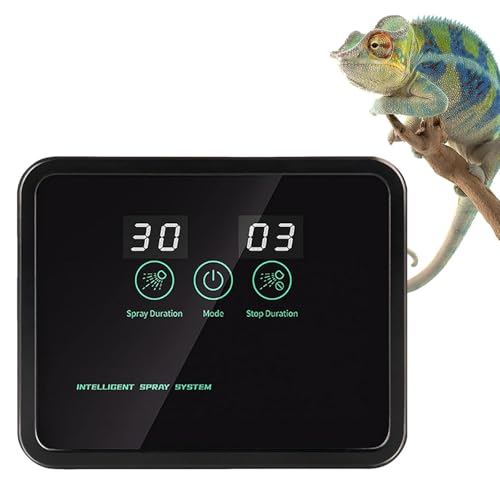 Reptile Humidifier, Reptile Mister Fogger with Timing Controller, Rainfall Intelligent Terrarium Fogger System, Adjustable 360 Degrees Misting Nozzles, for Rainforest Plants Amphibian
