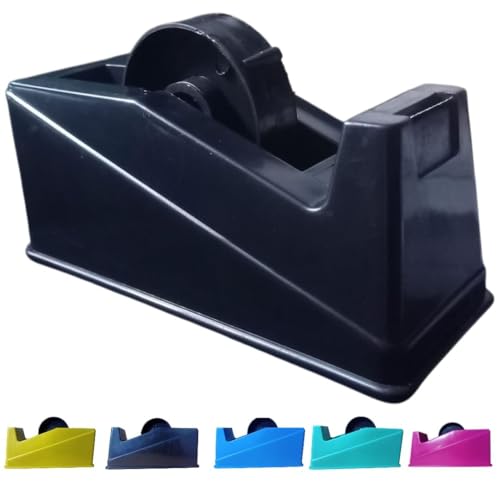 Tape Dispenser Heavy Duty 1 Inch | Durable Stationery Tape Cutter with Rubber Base | Stable & Non-Slip Tape Holder | Built-in Paper Cutter | Random Colors for Office, Home, Packaging & Craft Use