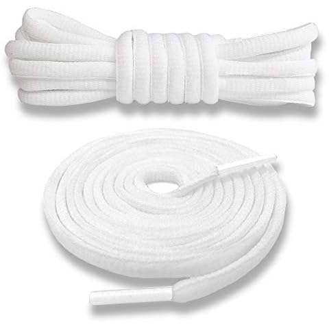 Junlic Round Shoelaces, [3 Pairs] 6mm Wide Shoe Laces Durable Standard Replacement Shoe Laces for Sneakers and All types of Shoes White Cover