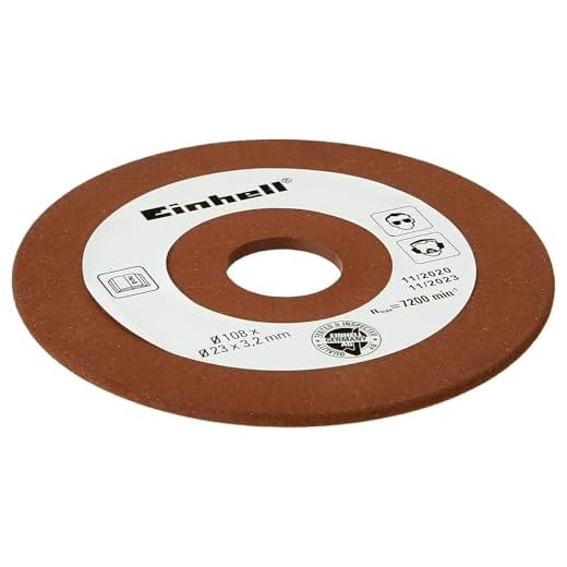 Original Einhell Ersatzschleifscheibe Ø 108 mm (Sägekettenschärfgerät-Zubehör, Stärke 3,2 mm, 23 mm Aufnahme, Körnung P100, passend für Einhell Sägekettenschärfgeräte)