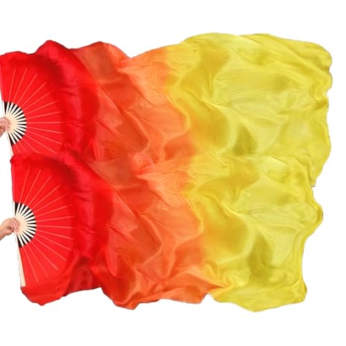 1 Pair of Women's Long Belly Dance Fans (Left and Right) - Premium Artificial Silk Fans, Suitable for Professional Dancers and Cultural Festival Performances | Foldable Dance Fans (Z1-Roy)