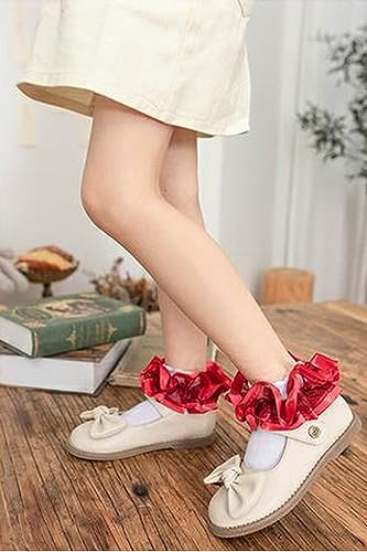 Toddler Girls Ruffle Socks Double Lace Frilly Princess Dress Sock Cotton Anti-slip Ankle Socks for Kids Years 1-10T3