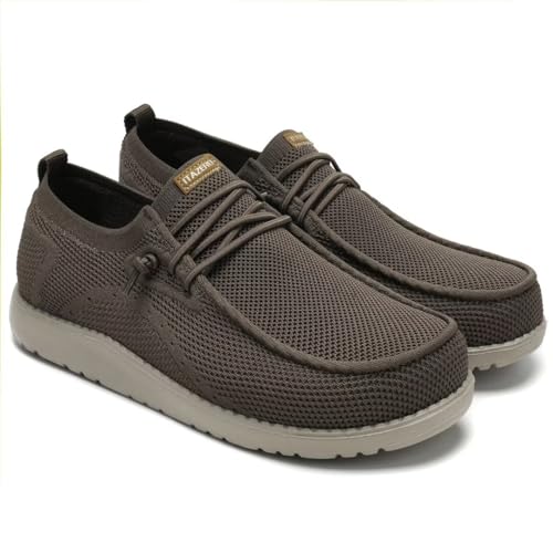 Image of 1TAZERO Men's Extra Wide Slip-On Shoes Loafers Orthopedic Diabetic Shoes for Swollen Feet Comfortable Walking with Arch Support for Plantar Fasciitis, Khaki, 13 Wide