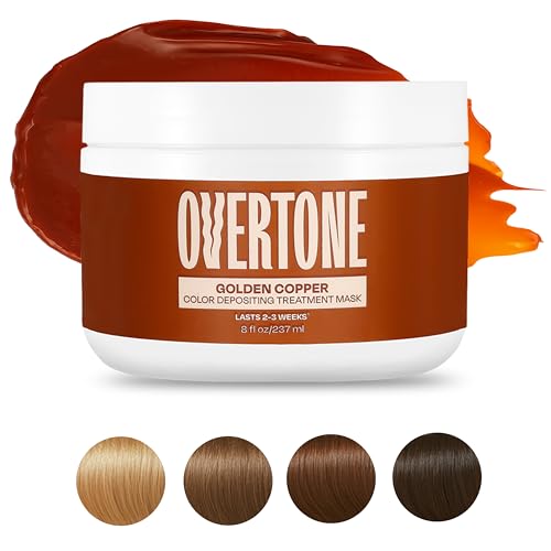 Image of Overtone Semi Permanent Hair Color Conditioner, Golden Copper, 8 oz, Nourishing, Damage-Free, Color Depositing Mask for All Hair Types with Shea Butter & Coconut Oil, Vegan & Cruelty-Free