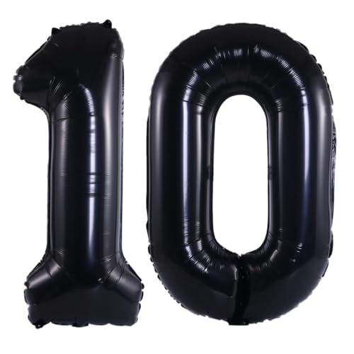 Image of Number 10 Balloon Foil Mylar Balloons for Birthday Party Decoration (Black, 32 Inch)