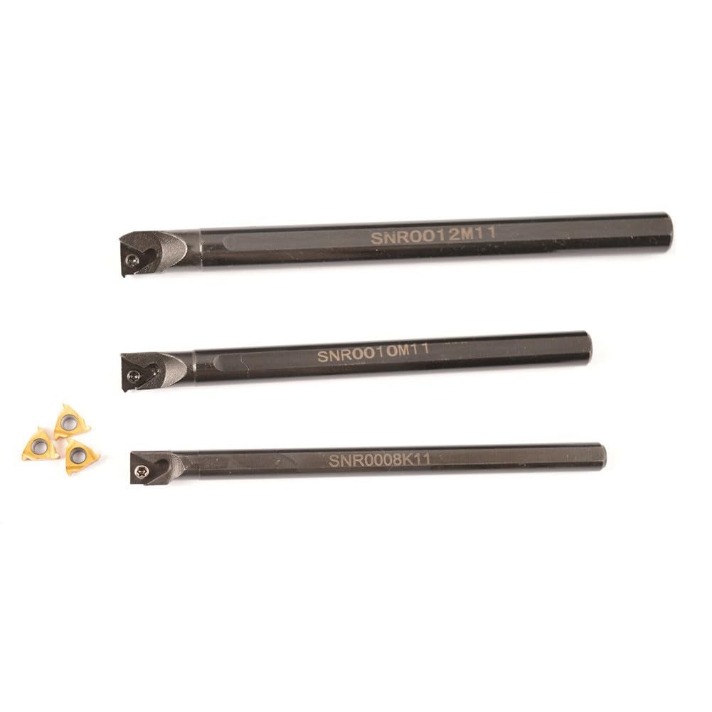Set di 3 portautensili per filettatura interna da 8 mm, 10 mm, 12 mm, SNR0008K11 SNR0010K11 SNR0012M11 con 10 inserti in carburo 11IR AG60 per semifinitura