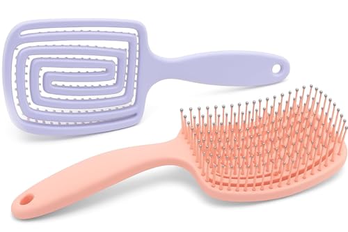 MEMIMO Cepillo pelo, cepillo desenredante cabello 2 unidades, peine Curvo profesional Ventilado Cepillo para Cabello rizado, Húmedo y Seco, Cepillo de Masaje para adultos y niños.