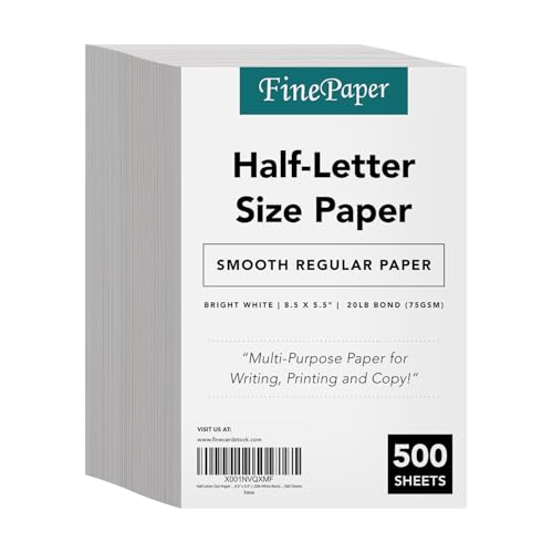 Half Letter Size Paper – Great for Business Documents, Letters, Arts, Prints and Crafts, Copy, Printing, Writing | 8.5” x 5.5” | 20lb White Bond Paper | 500 Sheets