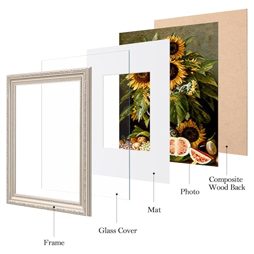 Image of eletecpro 8x10 Vintage Picture Frame, Glass Cover, Silver Beige, 2-Pack | Display Photo 5x7 with Mat or 8x10 without, Horizontal or Vertical, Tabletop or Wall Decor