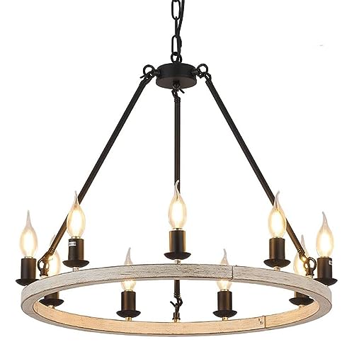 Suspension industrielle moderne 12 lumières avec finition bois noble