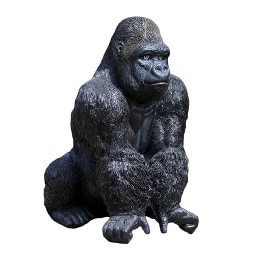 Image of Darthome Black Great Gorilla Garden Ornament, Large Resin Ape Statue, Realistic Finish, Weatherproof Outdoor Lawn Patio Decor, 23x27x17cm