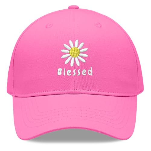 Gorra de Béisbol Bordada Rosa con Margarita