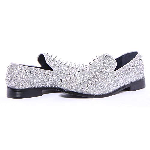 Spk09 Men's Vintage Spike Dress Loafers Slip On Fashion Shoes Classic Tuxedo Dress Shoes (13 D(M) Us, Silver (New)) #TOP3