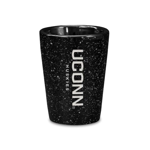Rico Industries NCAA Connecticut Huskies - UCONN 2oz Ceramic Shot Glass for Fans, Laser Engraved In Team Color Single Shot Glass