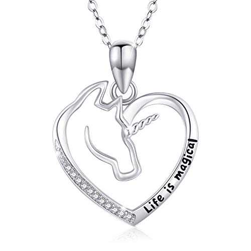 TRISHULA Unicorn Necklace for Women 925 Sterling Silver Heart Pendant Necklace for Women Girlfriend Teens Gift Unicorn Lover Gift