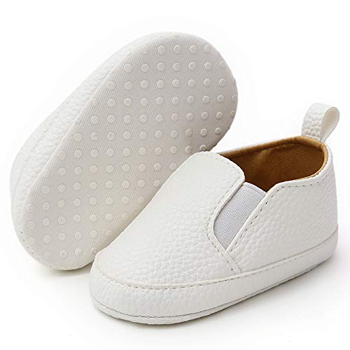 Timatego Baby Boys Girls Loafers Shoes Slip On PU Leather Moccasin Sneaker Infant Toddler First Walker Dress Oxfords Crib Shoes(3-18 Months) 3-6 Months Infant, 03 White Baby Loafers