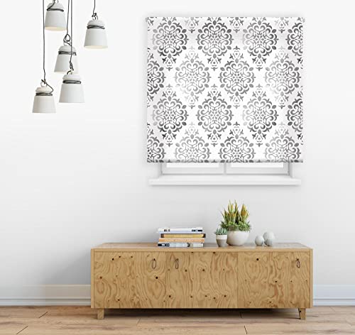 Happystor Mandala Estor Enrollable Estampado Digital Fantasia Tejido Traslúcido Gris Medida Total Estor:120x180 (**Solo Ancho Tela:116-117cm.**)