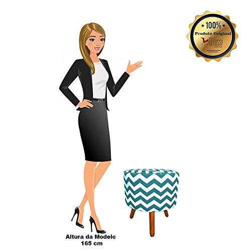 Kit 02 Puff Banqueta Decorativa Dora Redondo Estampado Zig Zag Azul Tiffany D78 - D'Rossi