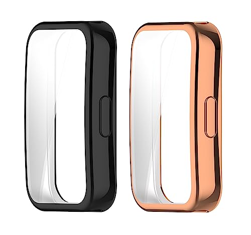 SHEAWA for Huawei Band 10/9/8 �J�o�[ �P�[�X 2�Z�b�g �ی�P�[�X TPU�J�o�[ �Ռ��z�� �d�C���b�L �A�N�Z�T���[ (�u���b�N+ ���[�Y�S�[���h)